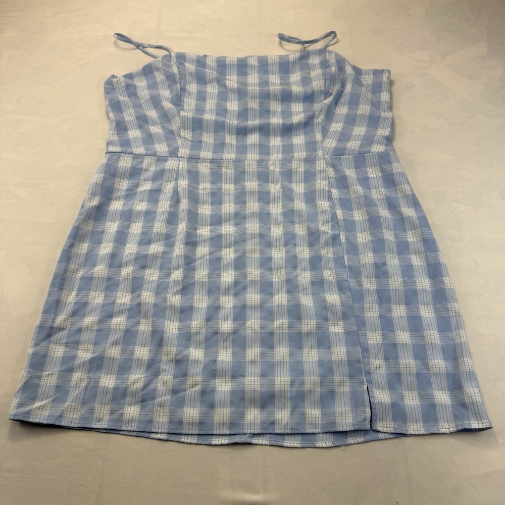 BP. Women's 3X Blue White Plaid Sleeveless Mini Dress Spaghetti Strap Y2K